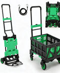 2-In-1 Folding Hand Truck And Flatbed Cart With 330 Lb Capacity, Quick 2-Wheel To 4-Wheel Conversion, Heavy-Duty Steel Frame, Slim Fold Design, Compact And Portable For Moving Boxes, Appliances, And Jobsite Loads, folded and open views