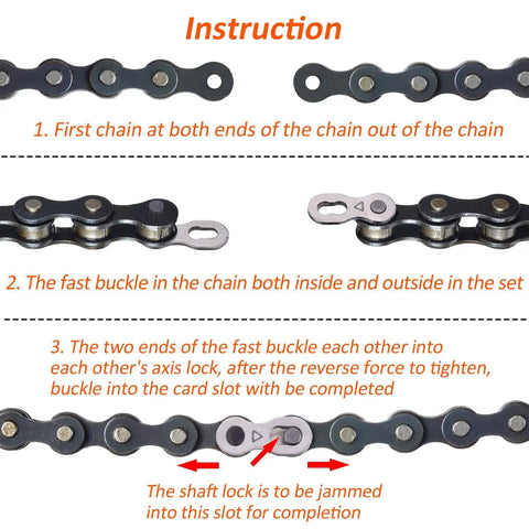 Illustration of 8 Pack Bicycle Missing Link Master Links For 6 To 10 Speed Chains, Reusable Silver Chain Connectors installation steps.