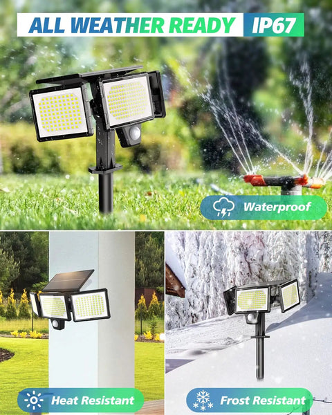 Workhorse Solar Flood Lights With 3000 Lumens Super Bright Motion Sensor And Handy Remote Large Panel IP67 Tough As Nails Weather Resistant Outdoor Security For Driveway Yard Two Pack Warm White
