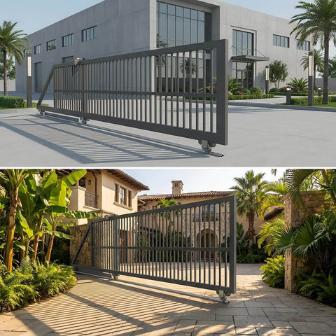 Heavy Duty Extra Wide 3.5-Inch V-Track For Sliding Gates in galvanized steel installed in driveway and warehouse settings