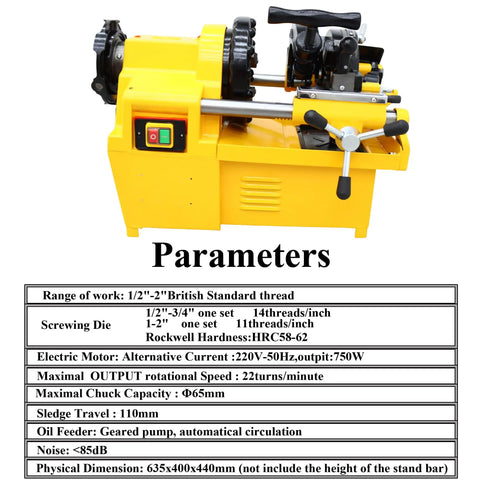 Heavy Duty Electric Pipe Threader 220V Threading Cutter for 1/2 To 2 Inch Steel Pipes with automatic oil feeder and precise cutting features.