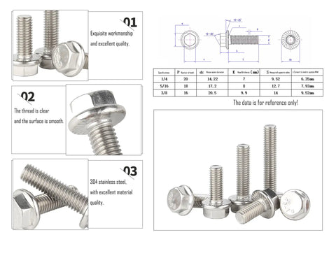 Genuine 304 Stainless Steel Hex Flange Bolts 5 16 By 18 X 1 3 4 Inch Fully Threaded Flanged Hex Head Screws Tough As Nails For Decking Fencing And Machine Assembly Heavy Duty Real Deal 10 Piece Set