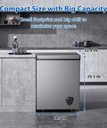 Solid 3.5 Cu Ft Chest Freezer With Easy Dial And Slide Basket Energy Efficient Top Load Deep Freeze In Gray shown in a kitchen setting.