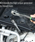 Universal Joint Impact Socket Set Three Piece With One Quarter Inch Drive, Three Eighths Inch Drive, And One Half Inch Drive, Heavy Duty Swivel Sockets In High Strength Steel For Auto, DIYers And Mechanical Jobs, Perfect For Manual Or Low Speed Power used on an engine