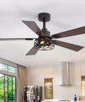 Breezary 52" Farmhouse Ceiling Fans with Lights and Remote, Industrial Ceiling Fan Cage Fandelier in matte black