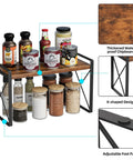 Totally Legit Countertop Shelf Organizer Rack, Rustic Brown Spice Holder, Kitchen Counter Pantry Display Stand with various bottles.