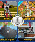 Beast Mode Neodymium Fishing Magnet With 700 Lbs Pulling Power And Countersunk Hole Eyebolt shown in various uses