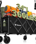 34 Inch Extra Long Collapsible Wagon Cart With 360 Lbs Capacity Heavy Duty Folding Beach Wagon, black, loaded, side view