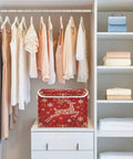 Straight Up Premium Reindeer Collapsible Storage Bins With Lids, Heavy Duty Fabric Organizers for Clothes in a closet setting.