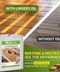 Before and after comparison of wood treated with Pure Linseed Oil For Wood 100 Percent Natural And Food Safe For Indoor Furniture Care.