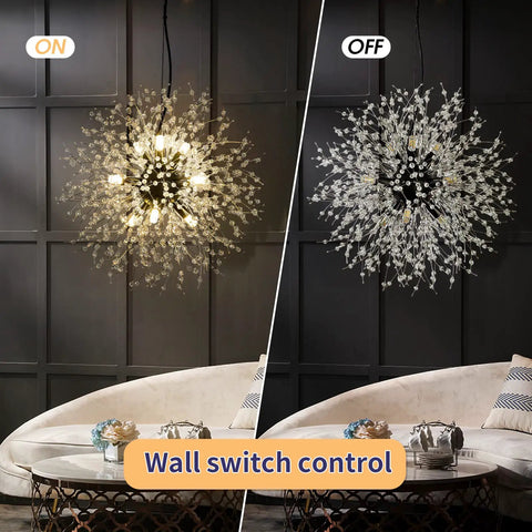 Modern Crystal Sputnik Chandelier With 9 Lights In Black Finish Firework Dandelion Style Ceiling Light Fixture For Bedroom, Living Room, Dining Room, Kitchen Island, And Hallway A Bold Showstopper