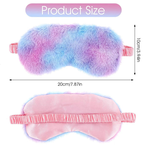 Two Pack Plush Sleep Eye Masks Set, Ultra Soft Faux Fur Blindfold For Travel And Power Naps, with size dimensions in cm and inches