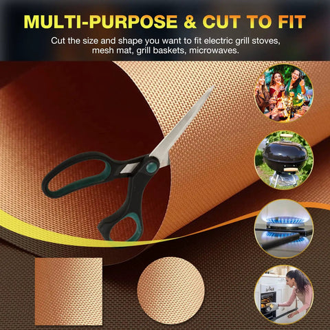 Set Of 6 Copper Grill Mats For Outdoor Grilling Nonstick Heavy Duty Reusable Easy To Clean, cuttable with scissors.
