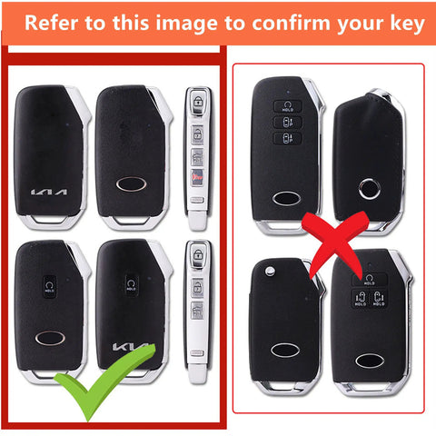 Image showing two sets of Kia key fobs for verifying compatible Durable Key Fob Cover For Kia Keyless Remote with Glow In The Dark Silicone.