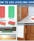 Instructions for Leveling Shims with 3mm and 5mm options, showcasing gaps filling and heavy load capacity.
