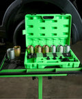 20 Cup Bushing Removal Tool Kit For Suspension And Wheel Bearing Service with green case and adapters displayed