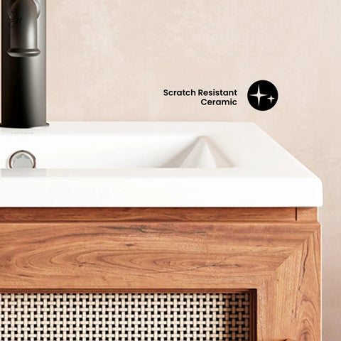 18 Inch Ceramic Square Vanity Sink Top With Integrated Bowl, Top Mount Install, showing scratch resistant surface