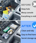 Before and after with Center Console Compartment Cover With Hidden Pocket Lid For The Open Pocket In Front Of The Shifter, Ford F-150 Compatible, Fits 2021 To 2026 F150 And 2022 To 2025 Lightning XLT Pro, USB Hole Inset, Interior Secret Panel, Not For Wireless Charging