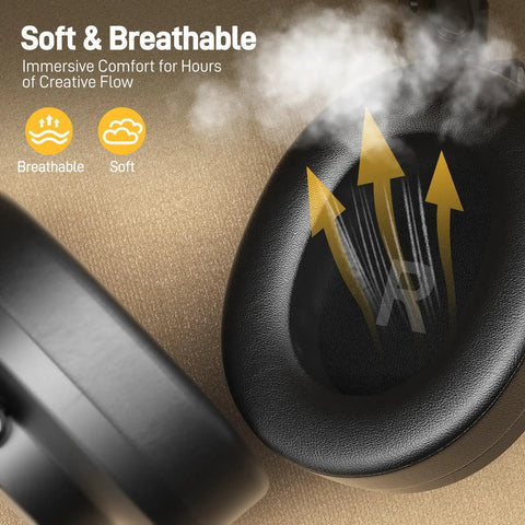 Close-up of ear cups showing soft breathable design of Studio Monitor DJ Headphones With 50mm Drivers Closed-Back Over-Ear Wired Headset