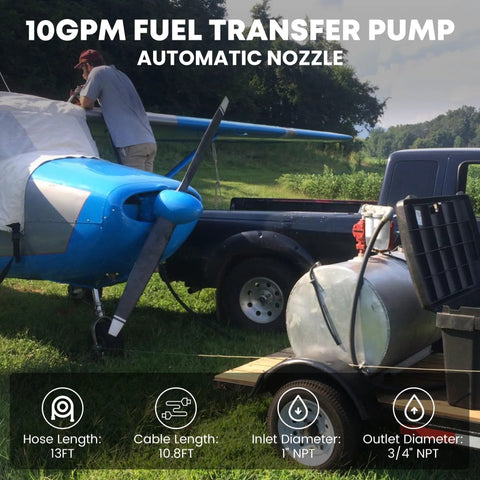 Heavy Duty 12V Fuel Transfer Pump With 10 GPM Flow, Cast Iron Rotary Vane Pump, used for refueling a small aircraft