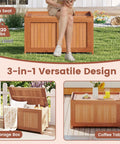 52 Gallon Outdoor Storage Bench With Flip Top For Cushions And Pool Supplies, sturdy wooden design on grass.