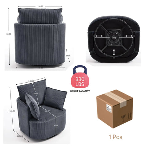 360 Degree Swivel Accent Chair In Corduroy Gray, Upholstered Barrel Reading Chair With Reclining Armchair For Living Room, Bedroom, Office Or Apartment, Modern Cozy And Versatile