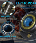 Close-up of Trailer Hub Kit 6 Lug 5.5 Inch Pre Lubed and Installed for 5200-6000 Lb Axles, showing bearings and grease seal.