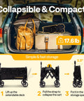 Collapsible Heavy Duty Utility Wagon With Tailgate And Cup Holders 130L Capacity 320 Lb Load All Terrain Wheels shown folded in car trunk.