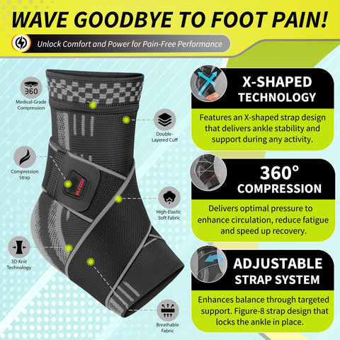 All Day Comfort Ankle Support Brace for Men and Women with Adjustable Strap for Plantar Fasciitis and Achilles Tendonitis Relief