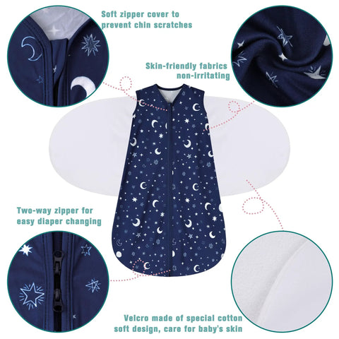 Newborn Sleep Sack Swaddle For 3 To 6 Months Cozy Crib Safe Three Way Adjustable Wearable Blanket With Safe Swaddle Wings