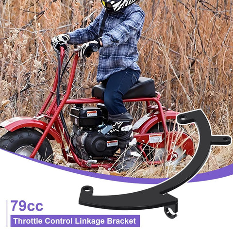 Throttle Control Linkage Bracket Kit Compatible With Predator 79cc 3HP OHV And Lifan 154F Engine, shown next to mini bike.