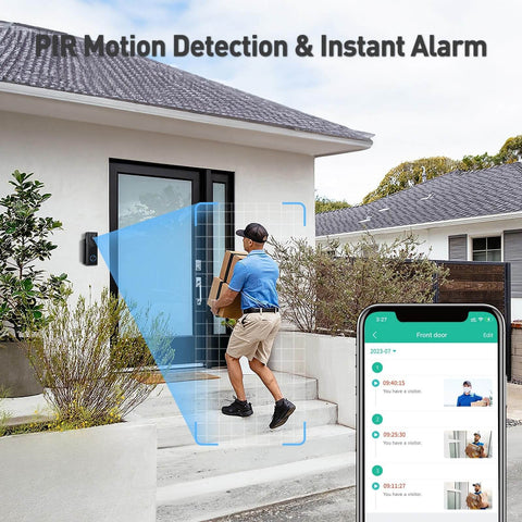 Wireless 2K Doorbell Camera With No Subscriptions, 2 Way Audio, Instant Alerts, Human Detection, Night Vision shown at front door