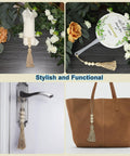 Mixed scenes showing Shower Curtain Rings Set Of 12 With Wood Bead Tassels as decor accent, door handle charm, and bag accessory.