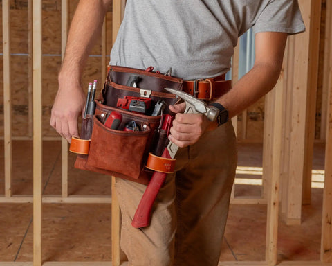 All Leather Heavy Duty Tool Pouch For Pros Reinforced Seams Pro Grade 4 Pocket Framing Pouch With Hammer Loop Handmade In The USA