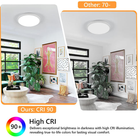12 Inch LED Flush Mount Ceiling Light 24W Waterproof IP54 For Indoor And Outdoor Use, installed in stylish living room with plants