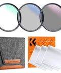 67mm UV CPL ND Lens Filter Kit with 18 multilayer coatings, includes filters, cleaning cloths, and pouch for camera lenses
