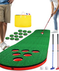 Backyard Mini Golf Putting Game Set With 2 Putters And 2 Balls 10 Foot Practice Putting Green Mat for Adults, showing setup and components