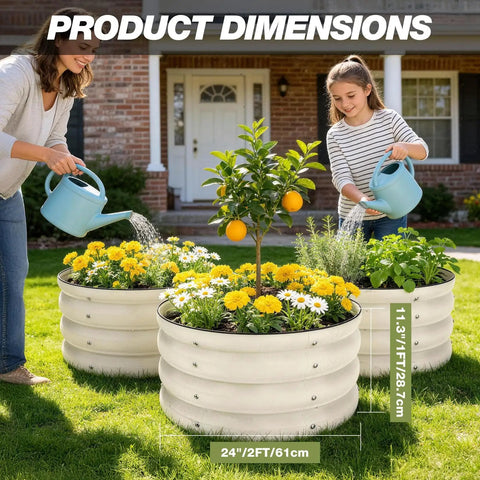 Galvanized Raised Garden Bed Kit With Three 2x2x1ft Round Planter Beds All In One Mini Seed Spreader And Disk Seeder