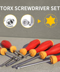 Torx Screwdriver Set 12 in 1 for DIY Tech and Auto Repairs includes T5 through T40 bits, ergonomic red handles, CRV steel