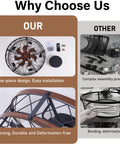 Comparison of bladeless flush mount ceiling fan with lights 20 inch cage style vs traditional fan showing easy installation and durability.