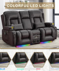Power Loveseat Recliner With One Touch Control For Backrest And Footrest Massage And Heat Wall Hugger Console Sofa with LED