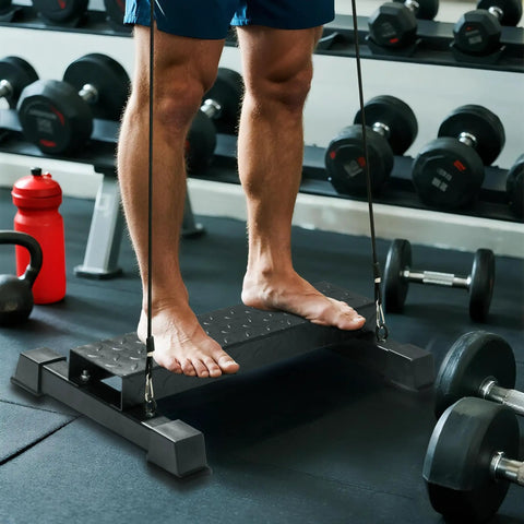 Premium Steel Calf Raise Block And Stretch Board For Savage Leg Days Adjustable Incline Platform used for calf raises.