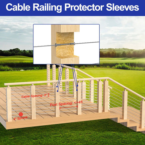 Stainless Steel Protector Sleeves For Deck Cable Railing In One Eighth Five Thirty Seconds Or Three Sixteenths Inch On Wood Posts