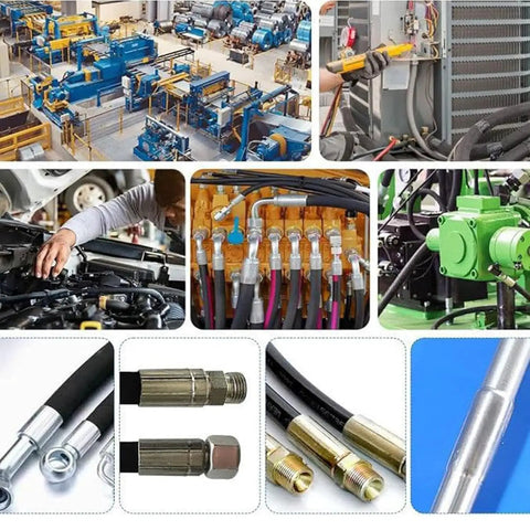 Badass Heavy Duty Hydraulic Hose Crimper With Seven Forged Steel Die Sets And Magnetic Quick Swap Molds For Lightning Fast One Thousand Kilonewton Tube Press Jobs in use with hydraulic systems.