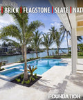 Tough As Nails Silane Siloxane Concrete Sealer 5 Gallon on poolside with plants and palm trees near water.