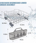 WD28X26099 dishwasher lower rack assembly, 21.69in x 20.94in x 7.87in wire rack and 19.6in basket