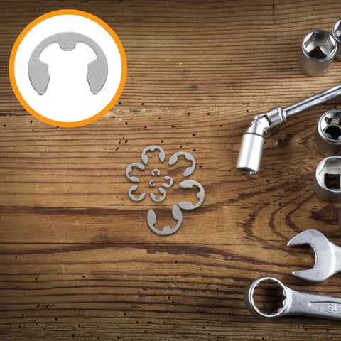 External Retaining Rings Assortment Kit Stainless Steel 1 Box Snap Ring Set For Automotive And Machinery Gearhead Friendly Easy Open Design For Quick Install And Maintenance, assorted rings on wood with wrench