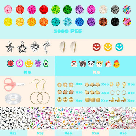 Fun DIY Bracelet Making Kit With 5000 Beads And Charms For Beginners And Kids 6 To 13 Includes clay and letter beads, charms