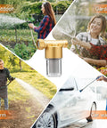 40 Micron Brass Sediment Filter for washing machines, showers, gardens; reusable filter shown in outdoor and garden use