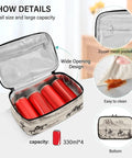 Desert Cowboys Insulated Lunch Bag with Leakproof Cooler showing open mesh pockets, red cans, and easy-clean feature for camping.